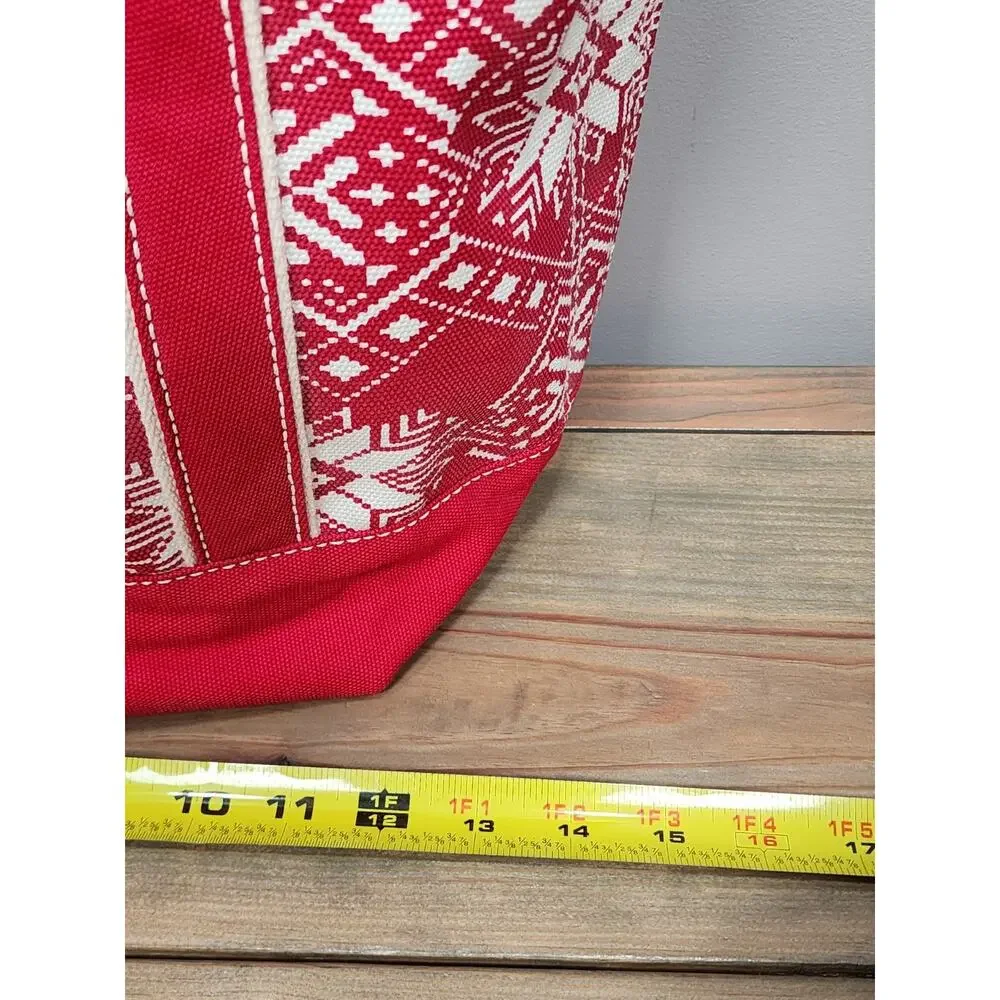 Lands End Medium Size Nordic Snowflake Red Canvas Zip Tote